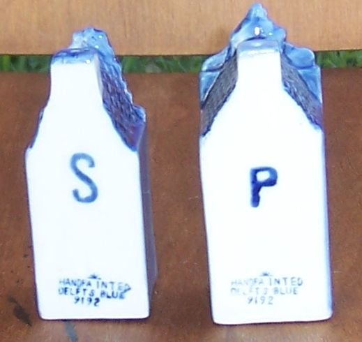 Vintage Blue Delft Handpainted House Salt and Pepper Shakers