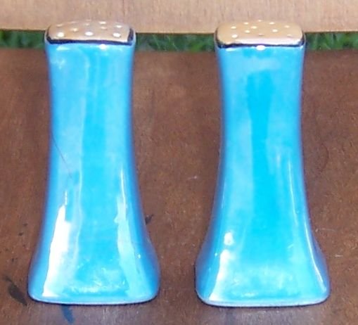 Vintage Made in Japan Blue Lustre with Orange Tops Salt and Pepper Shakers