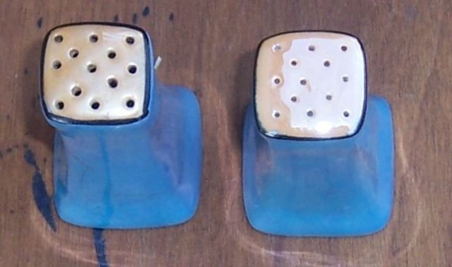 Vintage Made in Japan Blue Lustre with Orange Tops Salt and Pepper Shakers
