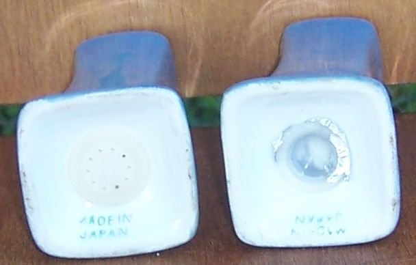 Vintage Made in Japan Blue Lustre with Orange Tops Salt and Pepper Shakers