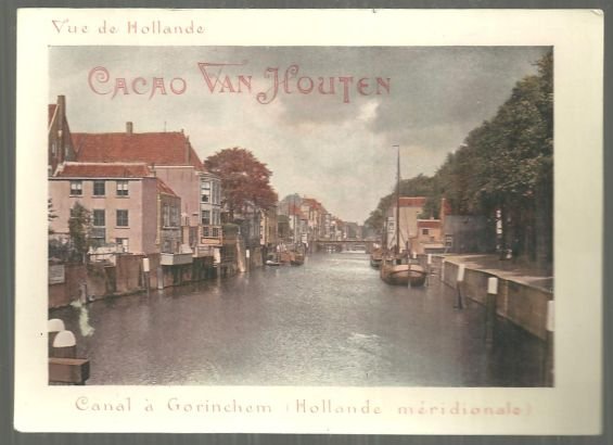 Victorian Trade Card for Cacao Van Houten with View of Holland Canal on Front
