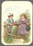 Victorian Trade Card For Chocolat Poulain with Boy and Girl Talking Over Fence