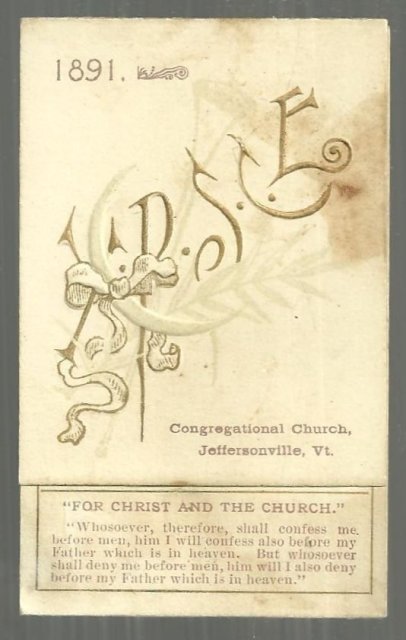 1891 Prayer Meeting Topics Calendar for Congregational Church, Jeffersonvile, VT