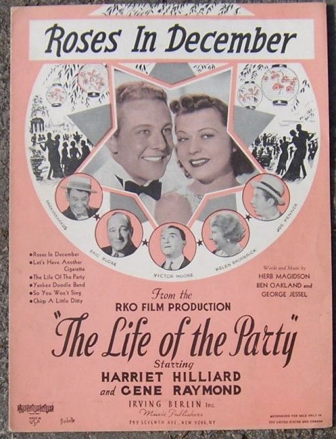 Roses in December From Life of the Party Starring Alice Faye 1937 Sheet Music
