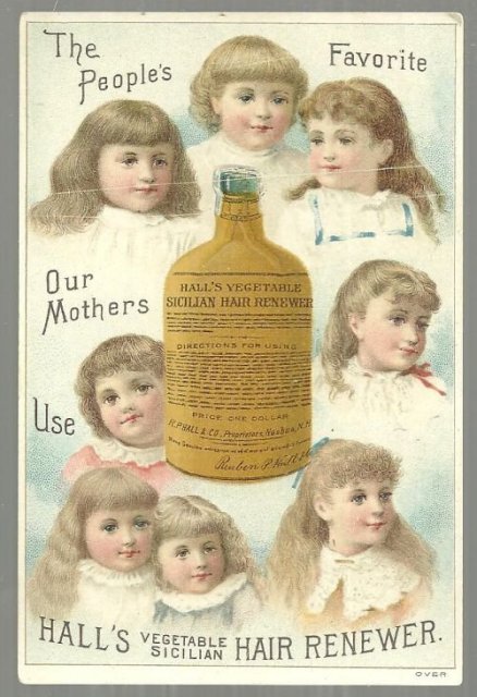 Victorian Trade Card for Hall's Vegetable Sicilian Hair Renewer w/ Cute Children