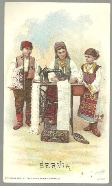 Victorian Trade Card for Singer Sewing Machine With Lovely Servian Ladies Sewing