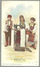 Victorian Trade Card for Singer Sewing Machine With Lovely Servian Ladies Sewing
