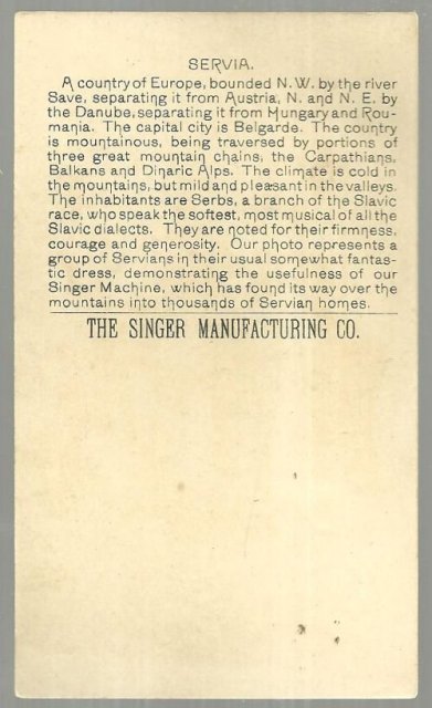 Victorian Trade Card for Singer Sewing Machine With Lovely Servian Ladies Sewing