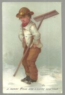 Victorian Merry Christmas and A Happy New Year Card With Boy and His Snow Shovel