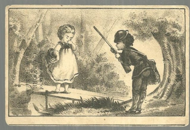 Victorian Trade Card for Brown's Pepsin Tonic with Little Girl and Hunter