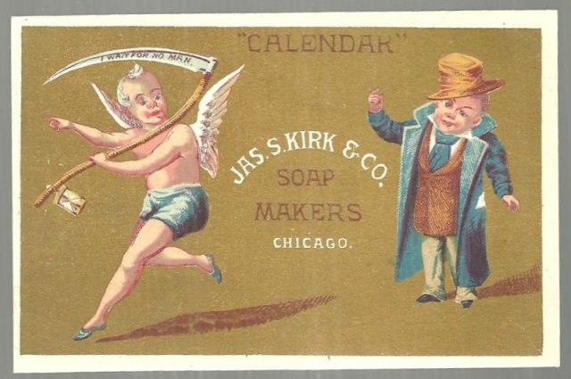 Victorian Trade Card For Jas. S. Kirk Soap Makers, Chicago with Father Time