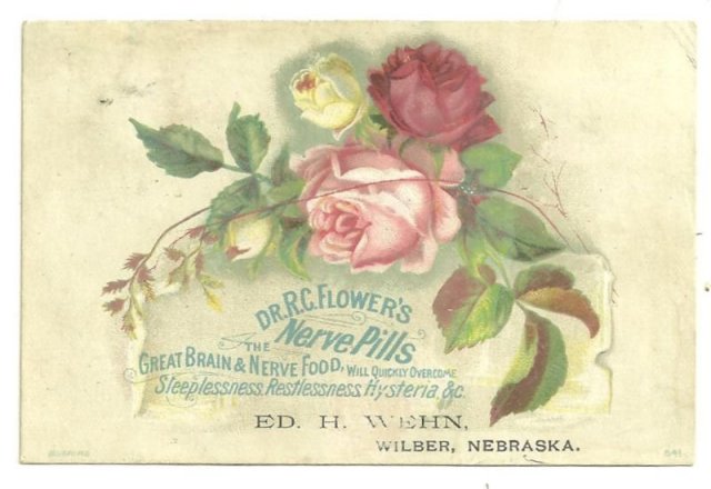 Victorian Trade Card for DR. R. C. Flower's Nerve Pills with Rose Bouquet