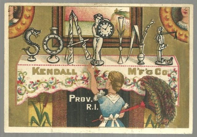 Victorian Trade Card for Soapine with Soapine Spelled Out on Fireplace Mantel