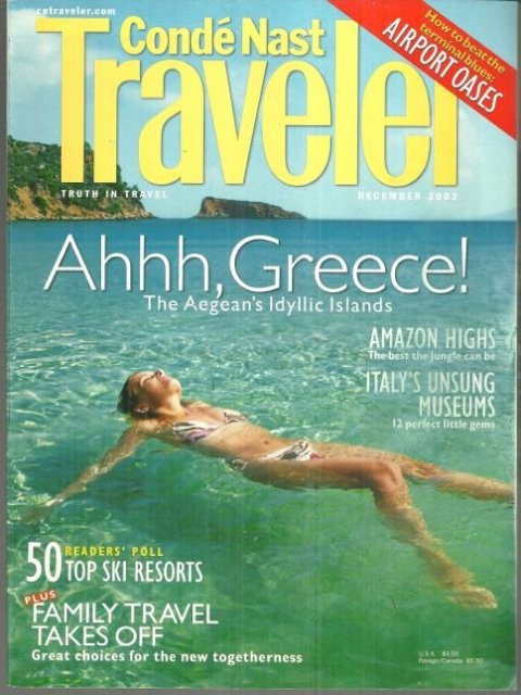 Conde Nast Traveler Magazine December 2002 Secrets of the Aegean