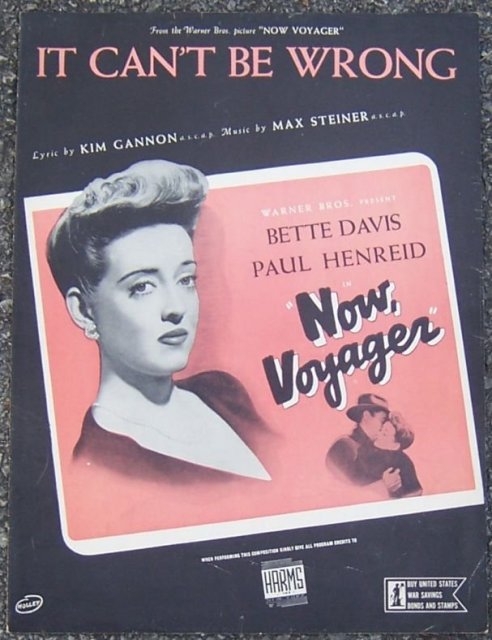 It Can't Be Wrong From Now Voyager Starring Bette Davis 1942 Sheet Music