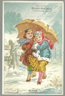 Victorian Trade Card for Geo. E. King Mercantile Steam Printer Girls in Winter