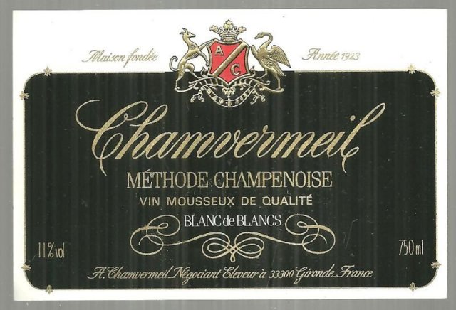 Vintage Label for Chamvermeil Methode Champenoise Wine