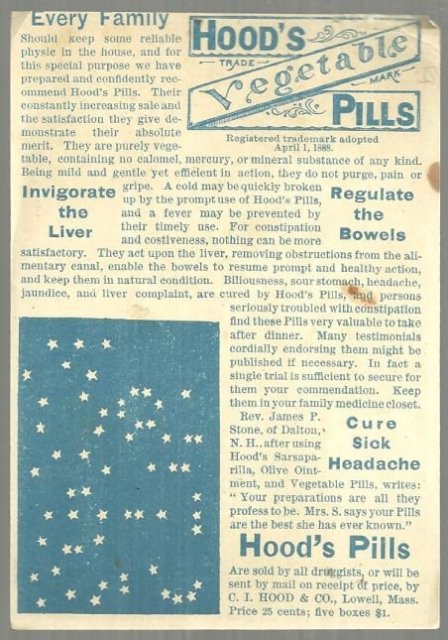 Hold to Light Victorian Trade Card for Hood's Vegetable Pills with Children