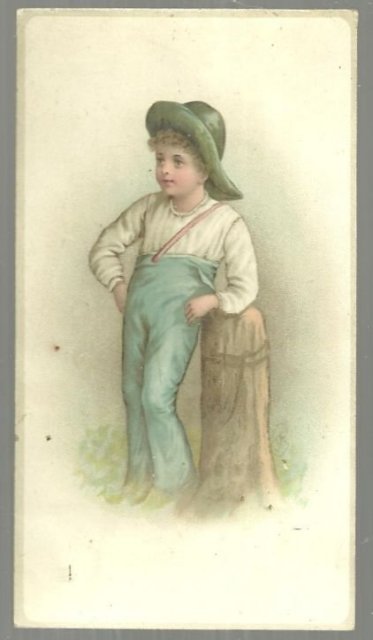 Victorian Card with Farmer Boy Leaning on Post