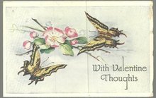Valentine Postcard Butterflies with Flowers Bring With Valentine Thoughts 1931