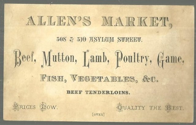 Victorian Trade Card for Allen's Market, Hartford Couple On the Susquehanna