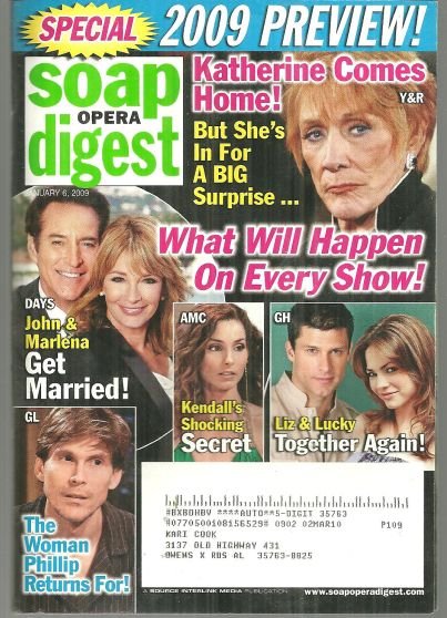 Soap Opera Digest Magazine January 6, 2009 Kay Comes Home 2009 Preview on Cover