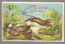 Victorian Trade Card for Colburn's Philadelphia Mustard with Big Game Hunter