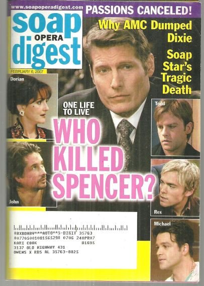 Soap Opera Digest February 6, 2007 Who Killed Spencer from One Life to Live