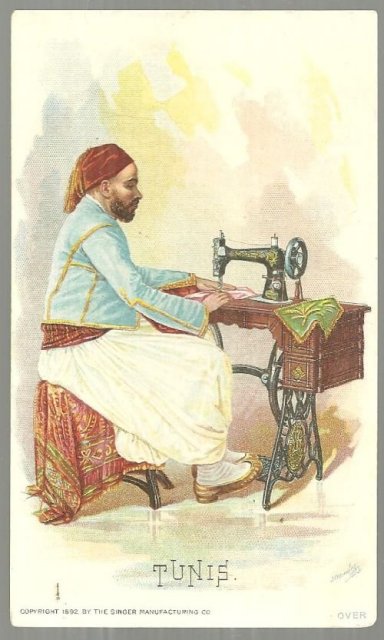 Victorian Trade Card for Singer Sewing Machine With Man from Tunis Sewing