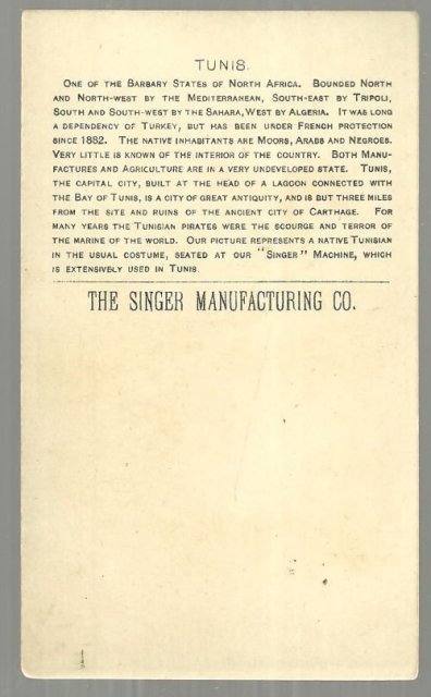 Victorian Trade Card for Singer Sewing Machine With Man from Tunis Sewing