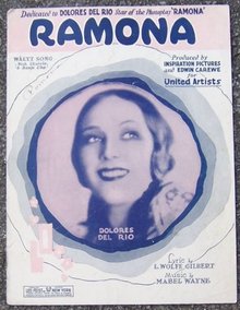 Ramona Sheet Music Starring Dolores Del Rio Star of the Photoplay Ramona 1927