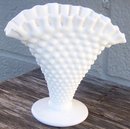 Vintage White Milk Glass Hobnail Large Fan Vase