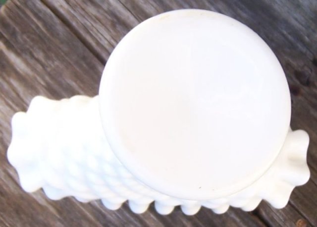 Vintage White Milk Glass Hobnail Large Fan Vase