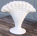 Vintage White Milk Glass Hobnail Small Fan Vase