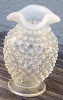 Vintage Anchor Hocking Glass Moonstone Small Vase with Ruffle Top Edge