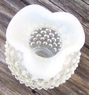 Vintage Anchor Hocking Glass Moonstone Small Vase with Ruffle Top Edge