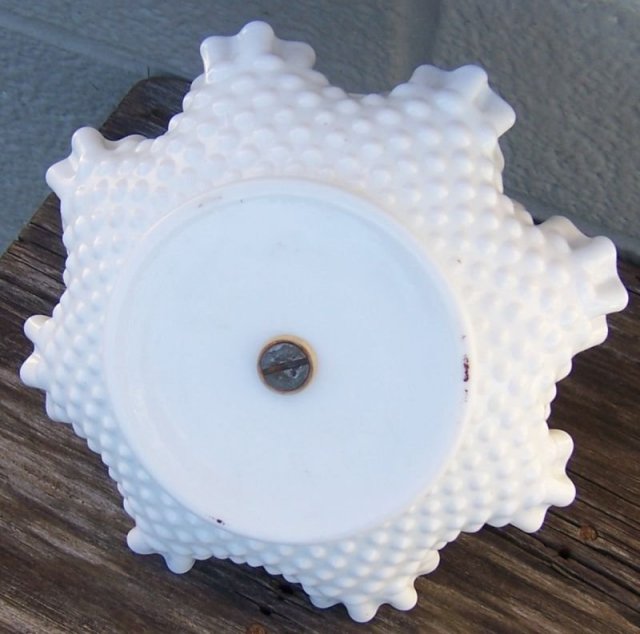 Vintage White Milk Glass Hobnail Serving Dish with Metal Handle