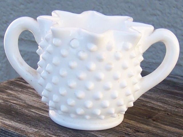Vintage White Milk Glass Fenton Hobnail Star Sugar with Two Handles