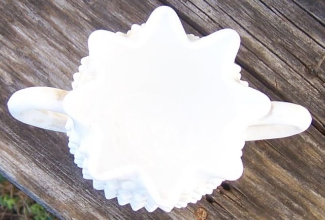 Vintage White Milk Glass Fenton Hobnail Star Sugar with Two Handles