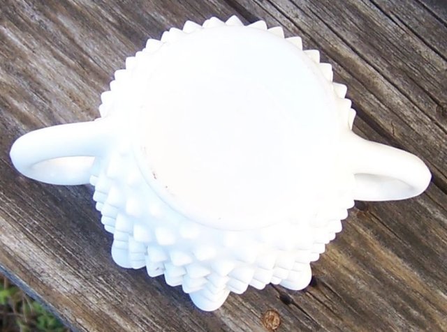 Vintage White Milk Glass Fenton Hobnail Star Sugar with Two Handles