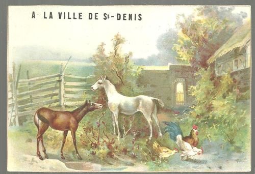 Victorian Trade Card for Ville de Saint Denis, Paris with Horses and Farmyard
