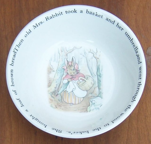 Vintage Wedgwood China Peter Rabbit Child's Bowl with Old Mrs. Rabbit