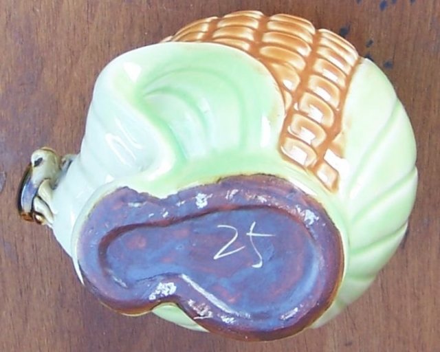 Vintage Pottery Planter Ear of Corn with Brown Bug on Green Leaf