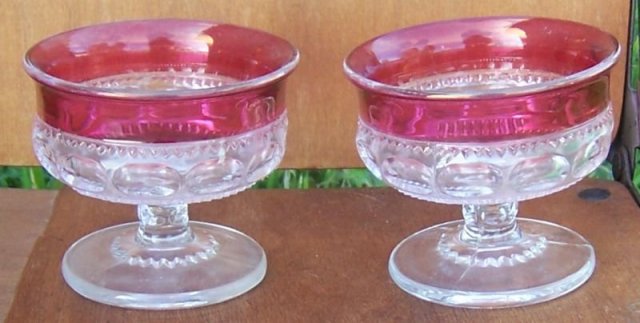 Vintage Pair of Tiffin Glass King's Crown Sherbets Clear with Ruby Flash Edge