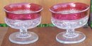 Vintage Pair of Tiffin Glass King's Crown Sherbets Clear with Ruby Flash Edge