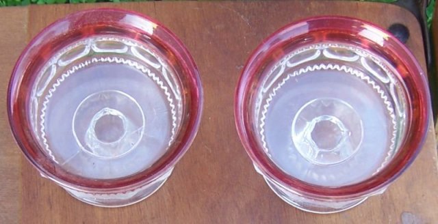 Vintage Pair of Tiffin Glass King's Crown Sherbets Clear with Ruby Flash Edge