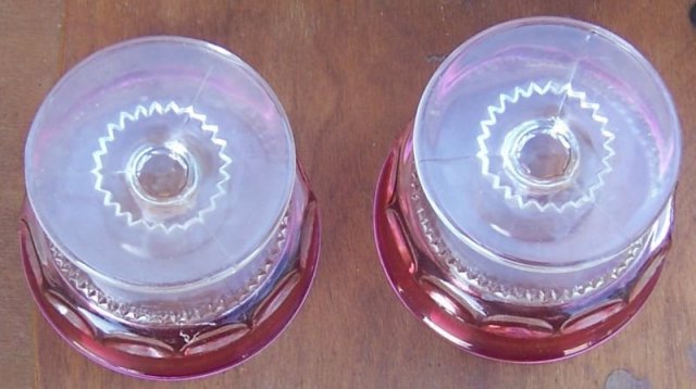 Vintage Pair of Tiffin Glass King's Crown Sherbets Clear with Ruby Flash Edge