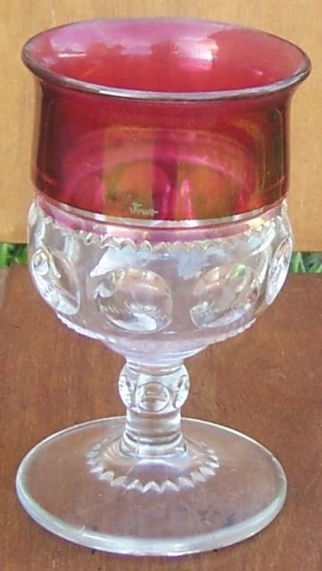 Vintage Tiffin Glass King's Crown Goblet Clear with Ruby Flash Edge