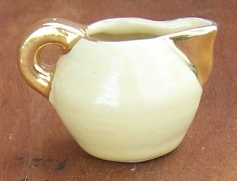 Vintage Miniature Pitcher Yellow Glaze with Gold Top