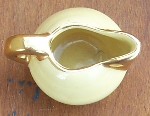 Vintage Miniature Pitcher Yellow Glaze with Gold Top